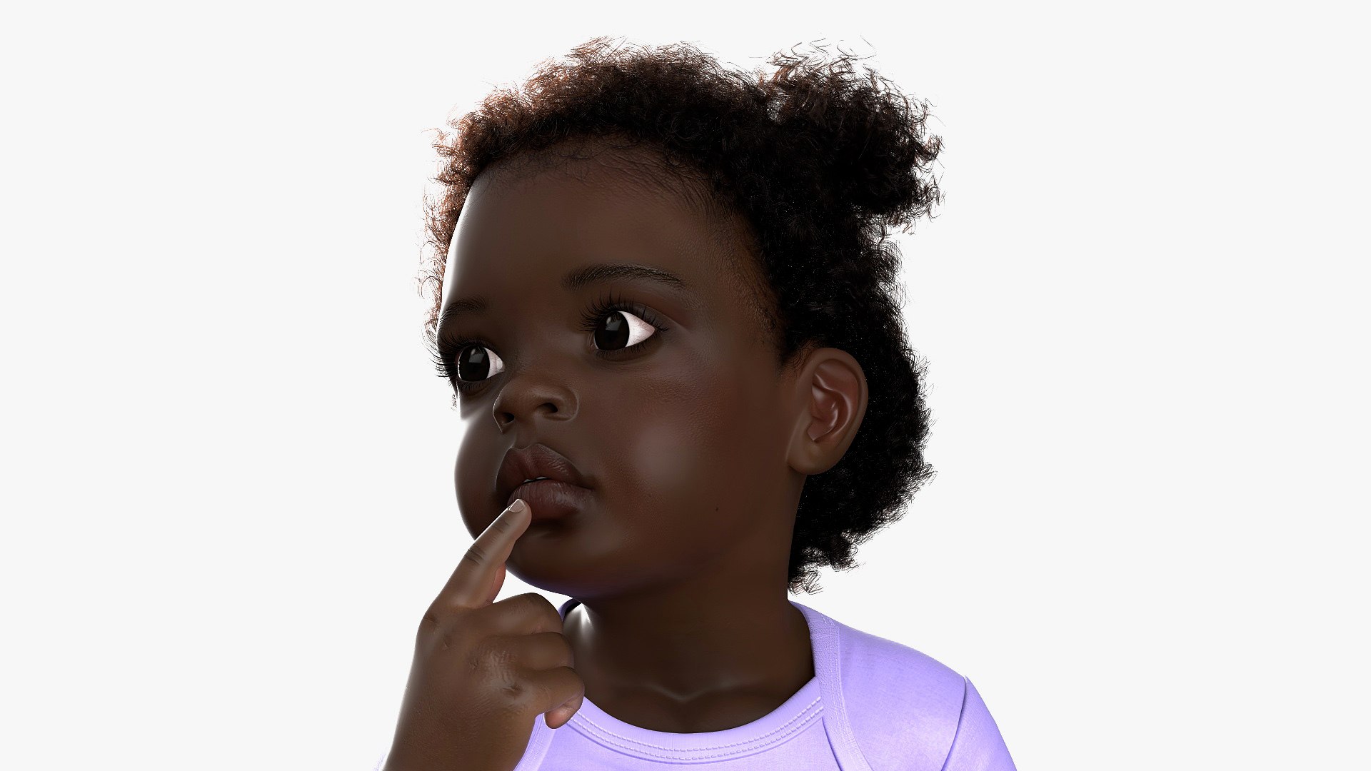 African Baby Girl Wearing Bodysuit Sitting Fur 3D model preview