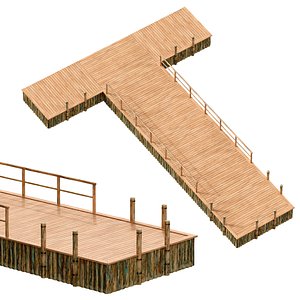 3D Wooden river pier