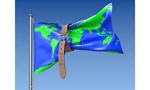 3D Flag with Belt conceptual 3D model of a world budget crisis model