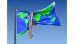 Flag with Belt conceptual 3D model of a world budget crisis