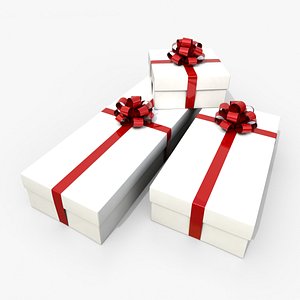 3D model Gift Boxes - Low and Long Trio with Tied Ribbon Rosette