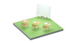 3D low-poly isometric classroom model