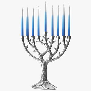 Hanukkah Menorah Candelabrum Silver with Candles 3D model