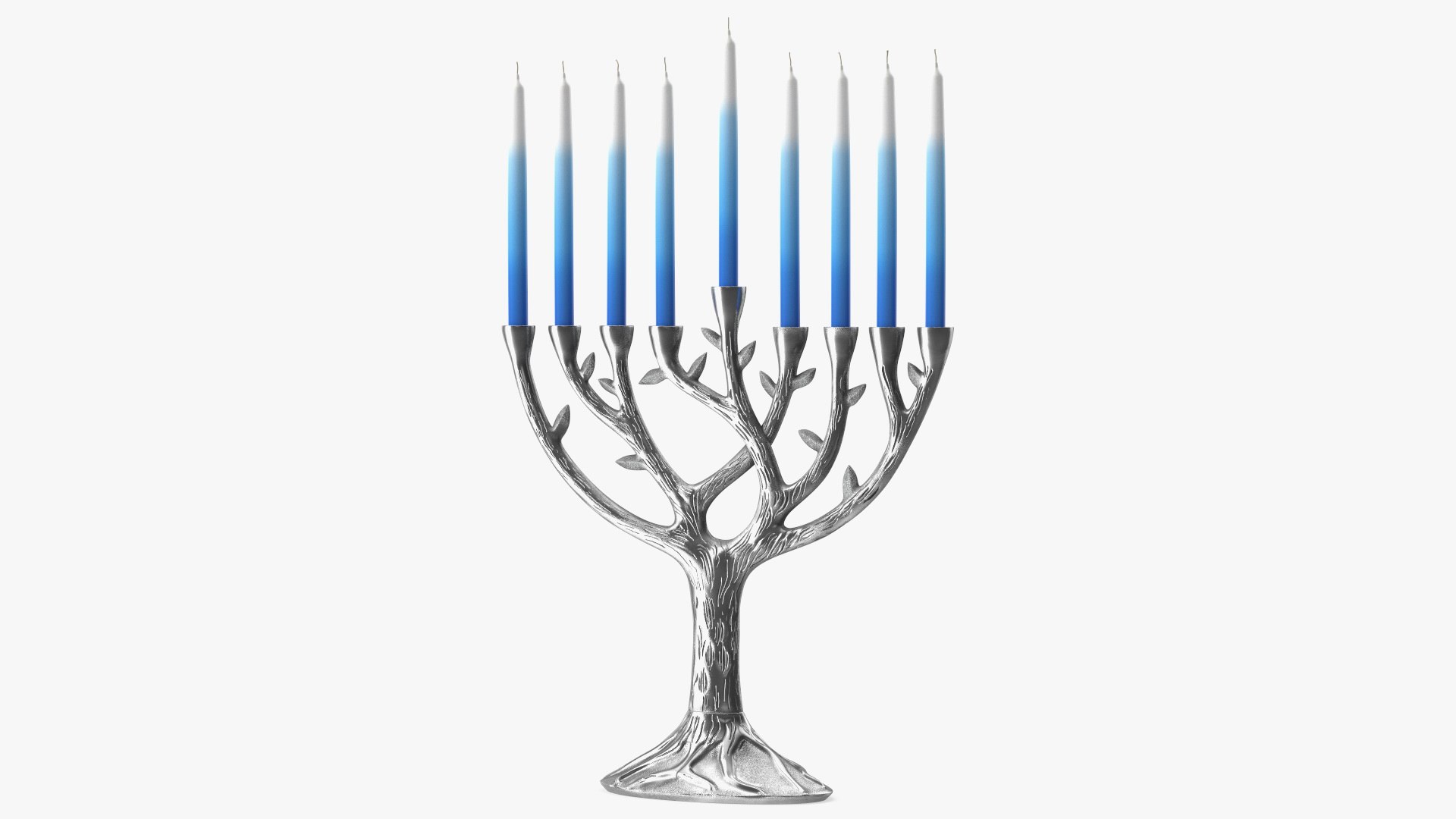 Hanukkah Menorah Candelabrum Silver with Candles 3D model preview