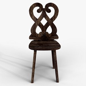 Decorative Scroll Back Wooden Chair Game Ready 3D