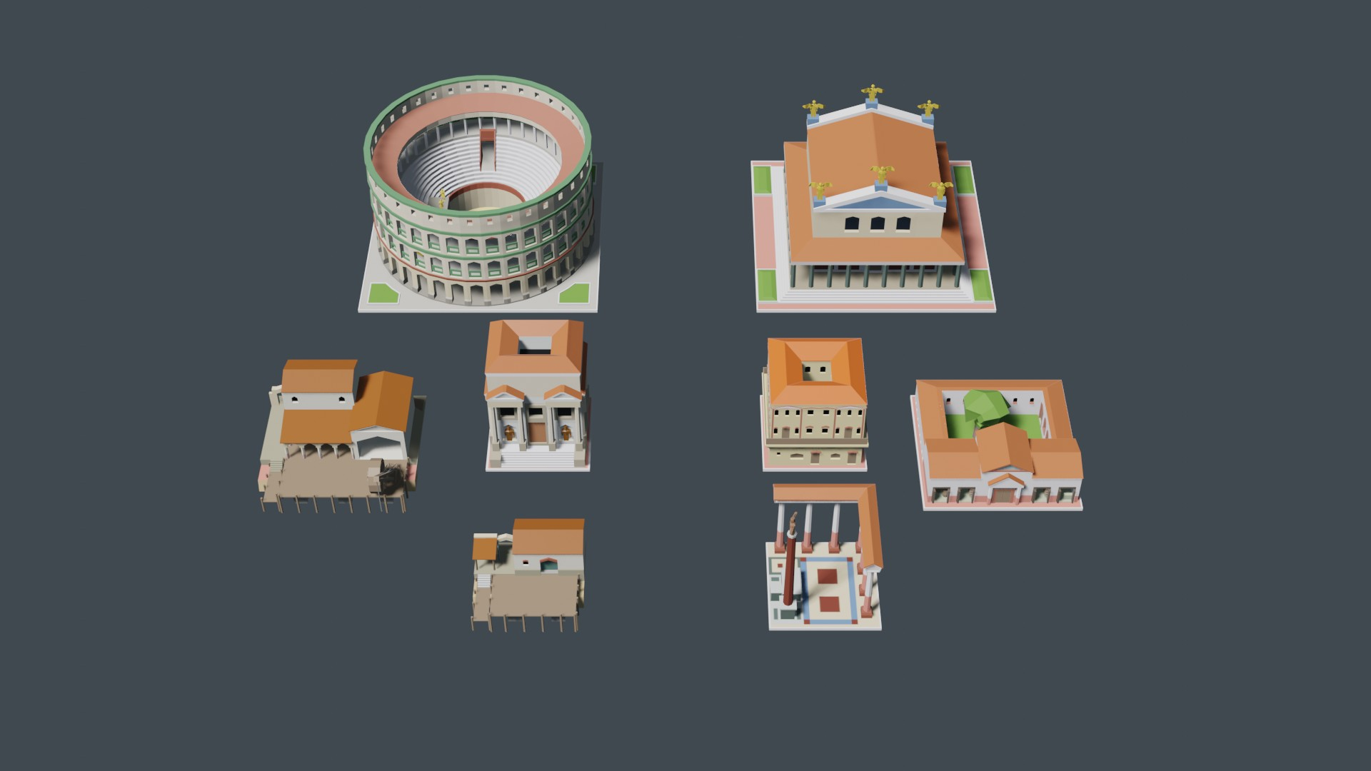 3D Rome Lowpoly city set https://p.turbosquid.com/ts-thumb/gV/ARbC72/nD/romecity/jpg/1686649997/1920x1080/turn_fit_q99/c2c995a32b6e5353b6ec31c9cb79b41b881f7854/romecity-1.jpg