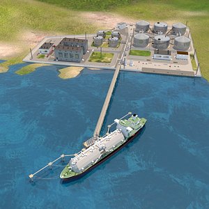 3D seaport tanker ship
