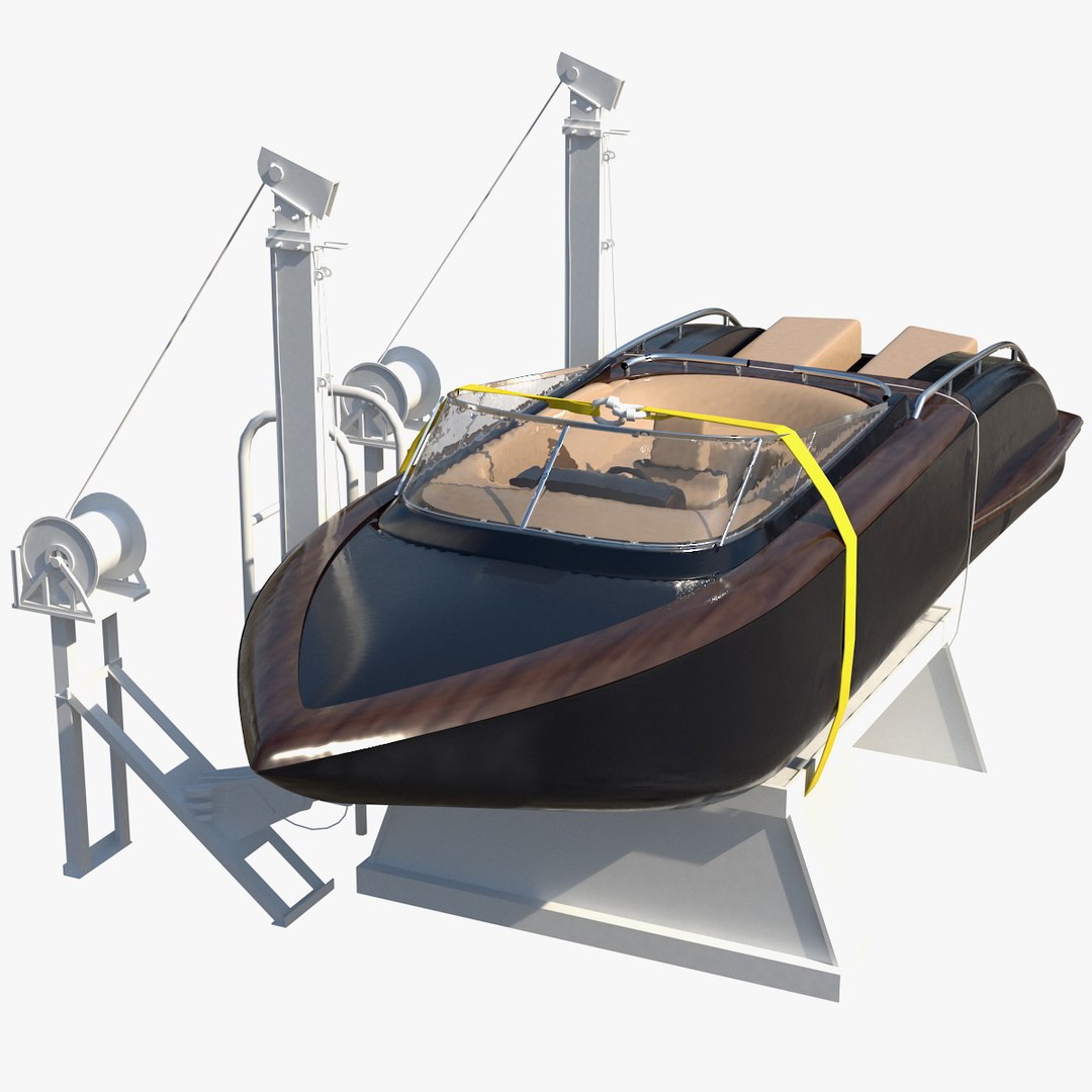 Boat Crane Lifting Motorboat 3D model preview