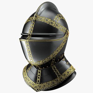 3D Medieval Knight Black Gold Helmet model