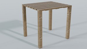 3D Modern Slatted Wooden Dining Table - Low Poly 3D Model low-poly 3d model model