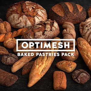 Baked Pastries Bread Buns Rolls 3D PBR Pack Low-poly