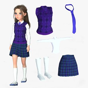 Cartoon Rigged School Girl-Patricia Character 3D Model