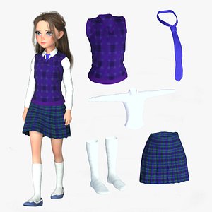Cartoon Rigged School Girl-Patricia Character 3D Model