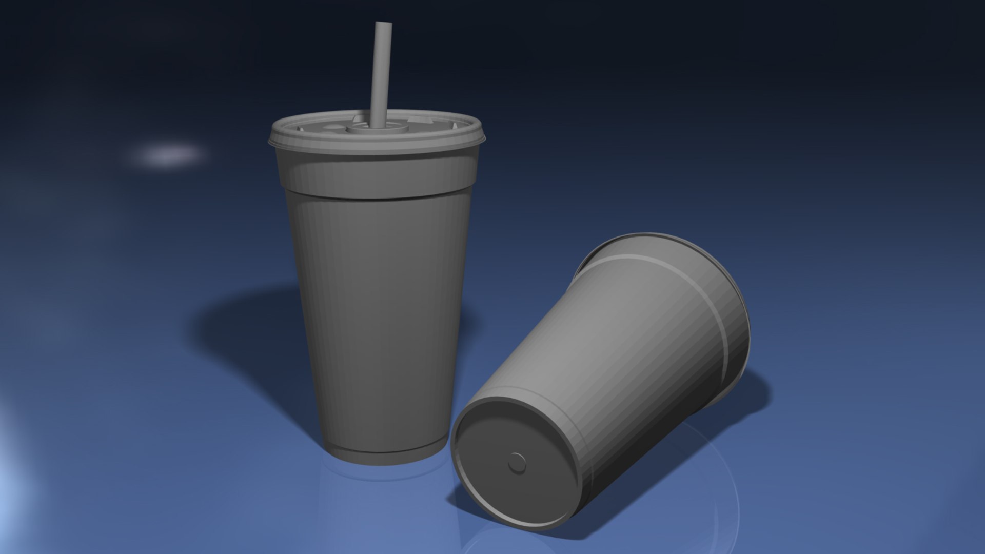 Styrofoam Cup with Plastic Lid and Straw 3D model