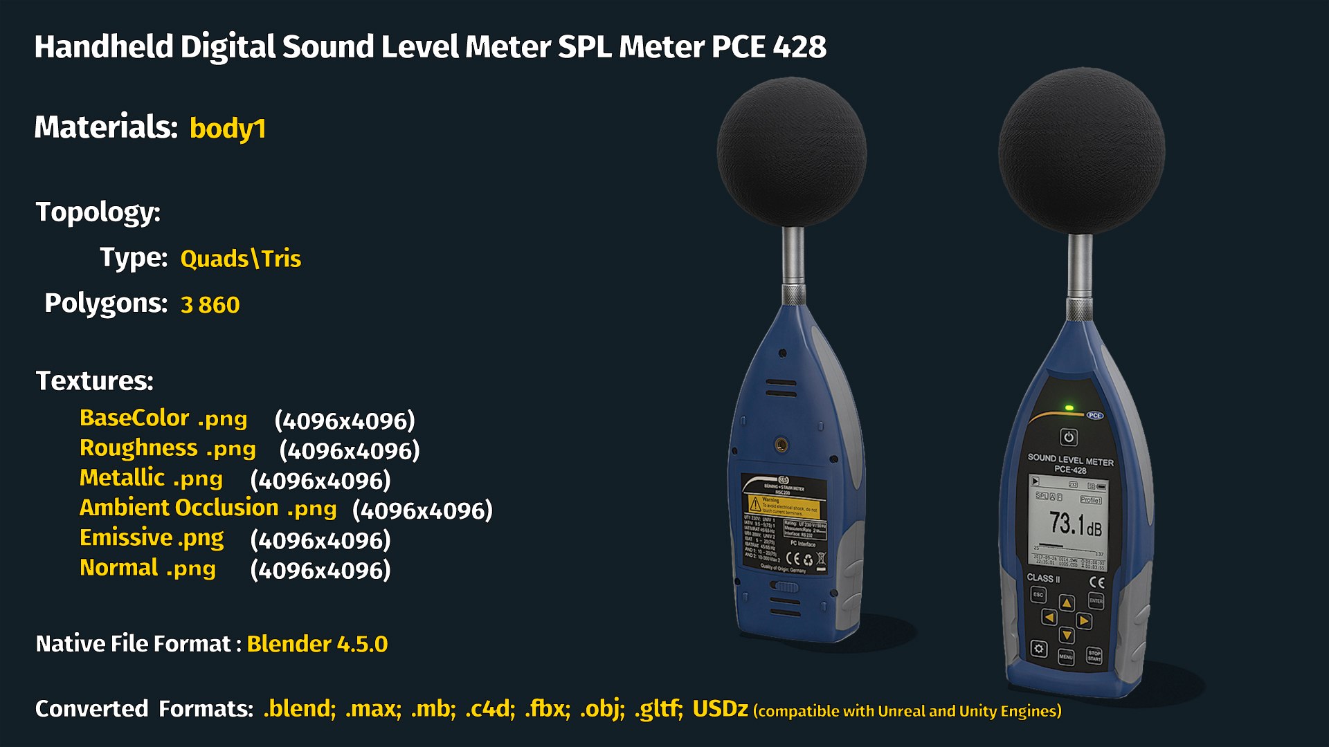 3D Model Handheld Digital Sound Level Meter SPL Meter PCE 428 ...