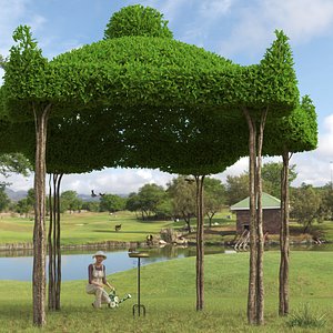 Woman Next To Birdbath 3D model