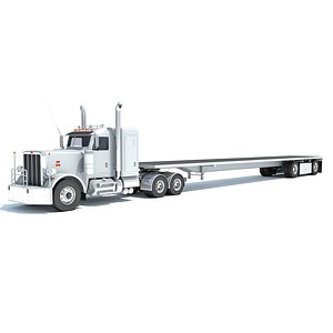 Semi Truck with Flatbed Trailer 3D model