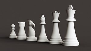 3d rendering black and white chess pieces pawn rook knight bishop