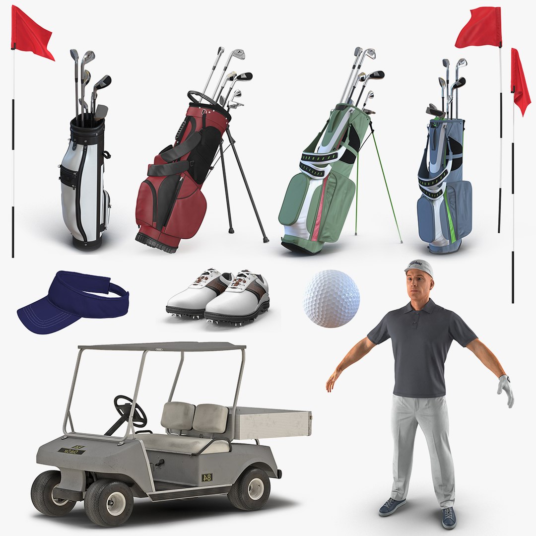 Golf Player and Equipment Collection 3D model preview