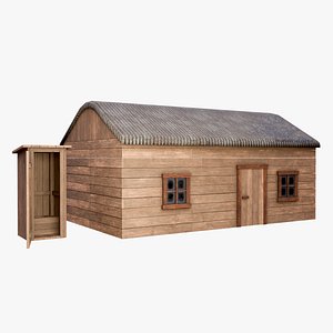 3D Stylized Wooden Hut with Outhouse Game Ready