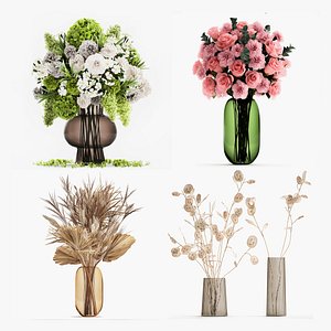 3D Set of flower bouquets in vases for decoration 288 model