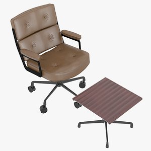 Eames Executive Chair Black Frame  Dark Metal Brown Leather and Ottoman by Herman Miller model