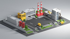 Isometric 3D Factory Model model