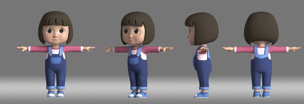 3D cartoon girl child student model