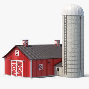3D model Red Farm Barn And Silo