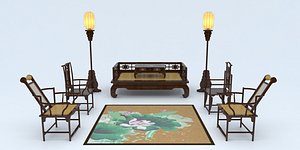 wooden sofa set 3D