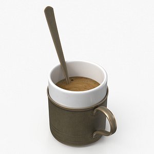 Arabic Brass Cup with Coffee and Spoon