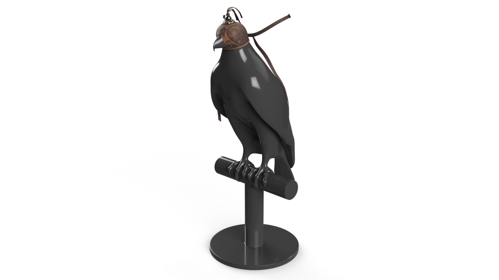 Leather Hunting Hood for Bird of Prey on Display Stand 3D model for industrial visualization, technical presentation, simulation, product rendering, and animation