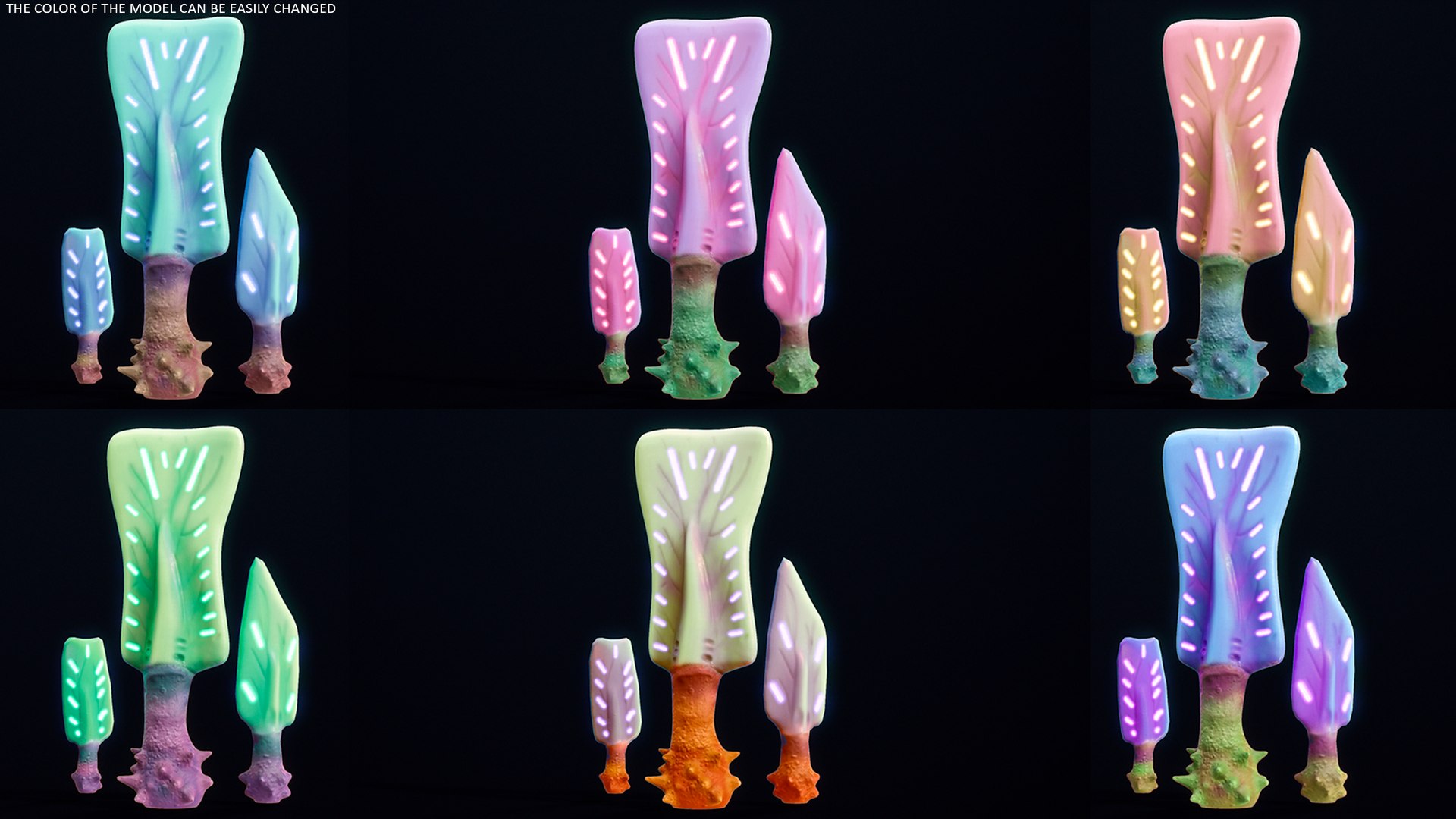3D Model Alien Vegetation - Group Of 3 Plants 05 PBR - TurboSquid 1957320