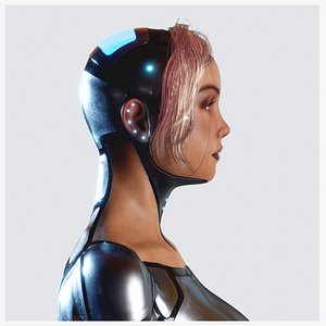 Rigged Female Cyborg Robot Droid