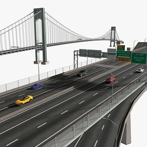 Urban Bridge Traffic Scene with 5 Simplified Generic Cars