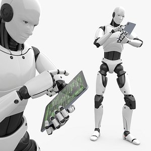 Humanoid Robot Taking Notes on Tablet Animated Rigged For Maya 3D model