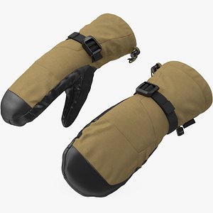 Insulated Mens Ski and Snowboard Mittens Beige 3D
