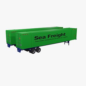 3D 53 foot shipping container and trailer model
