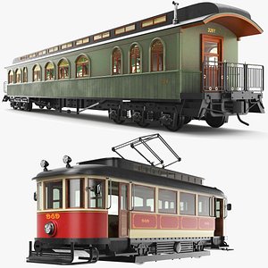 Detailed Train And Tram Cars 3D