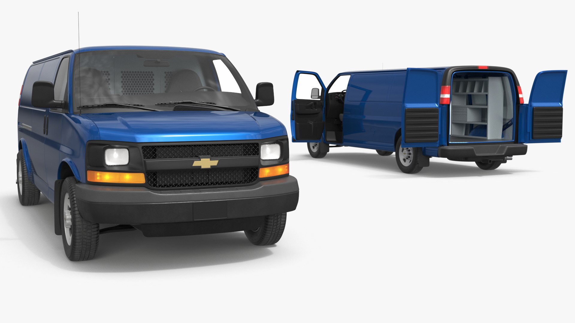 Panel Delivery Van 2016 Chevrolet Express 3500 Blue Rigged 3D model preview