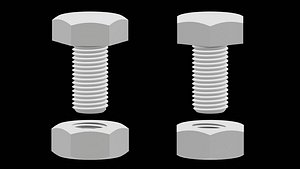 3D Metric Hex Bolt and Nut  3D Model model
