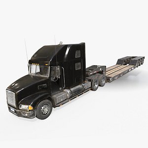 Semi Truck Lowboy Trailer - Low Poly