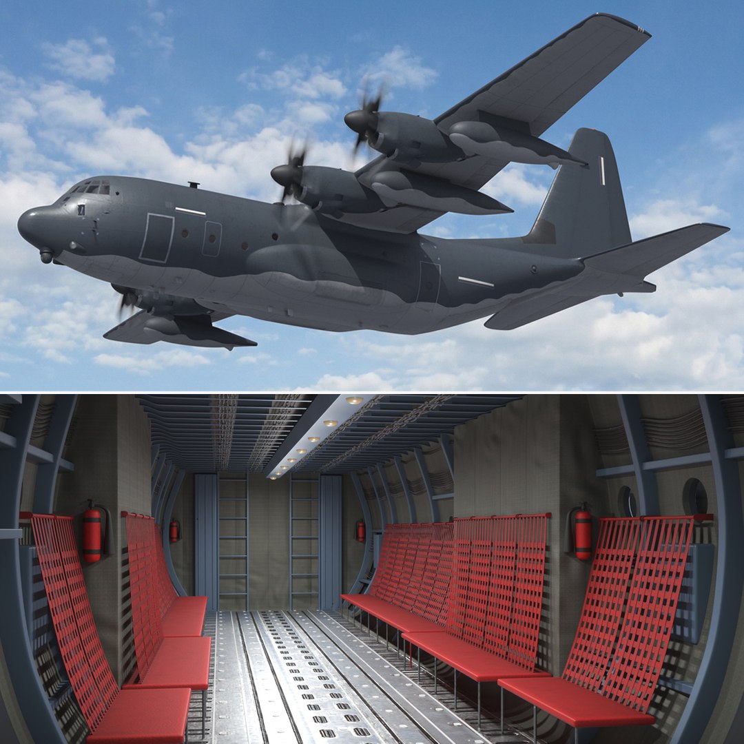 Heavy Transport Plane with Landing Gear Dark Rigged for Maya 3D model preview