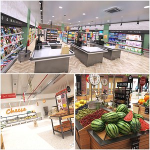 3D Supermarket and Natural Food Market Collection