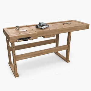 3D model Wooden Workbench with Tools