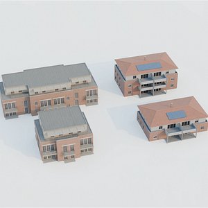 Generic Modern Suburban Apartment Buildings Low-Poly Pack