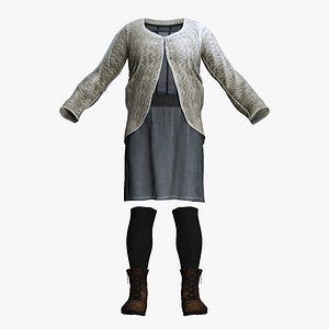 Countryside Character Clothing - Autumn Wool Cardigan Ensemble model