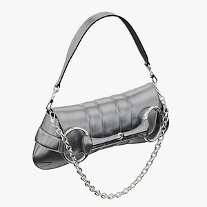 3D GUCCI Horsebit Chain Medium Shoulder Bag Silver