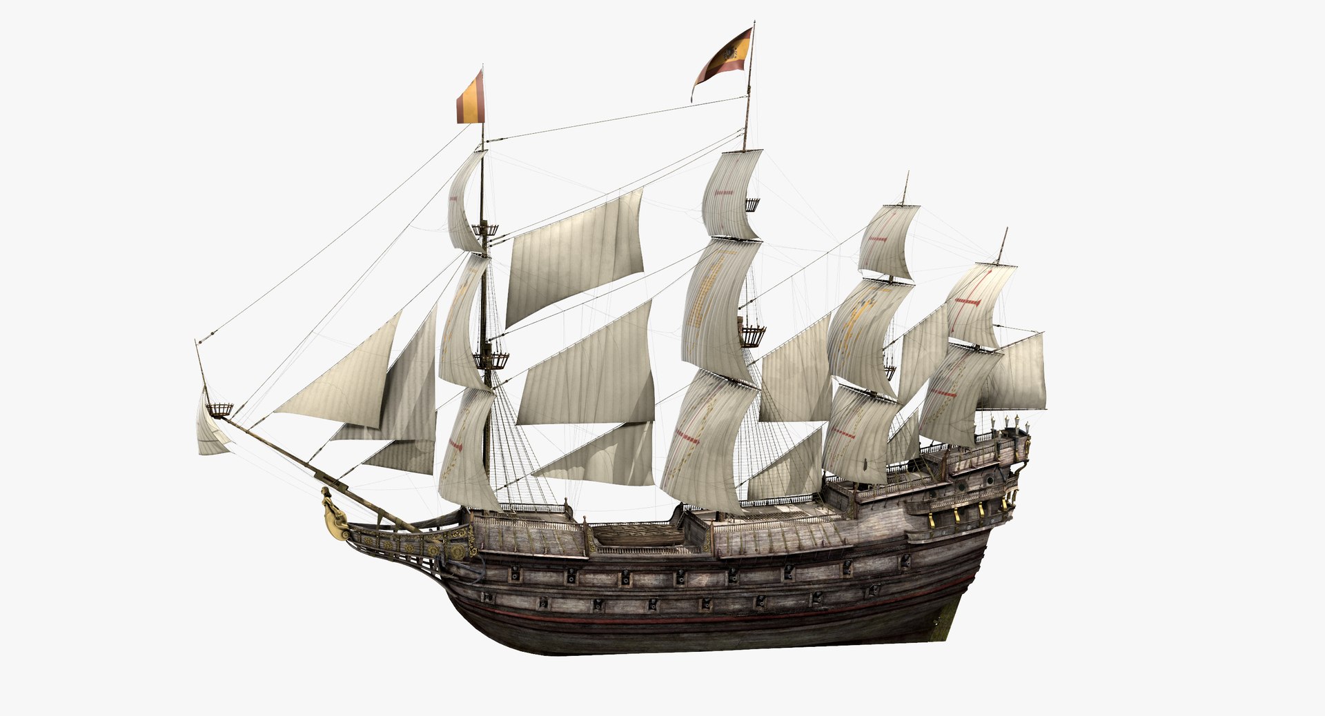 Galeon Old Historical Sail Ship 3D Model 3D model preview