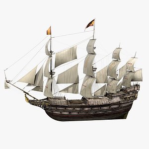 Galeon Old Historical Sail Ship 3D Model